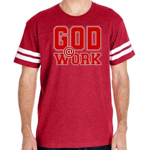 Mens Vintage Sport T-shirt God @ Work Red and White Print - UrbanNest Co