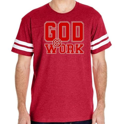 Mens Vintage Sport T-shirt God @ Work Red and White Print - UrbanNest Co