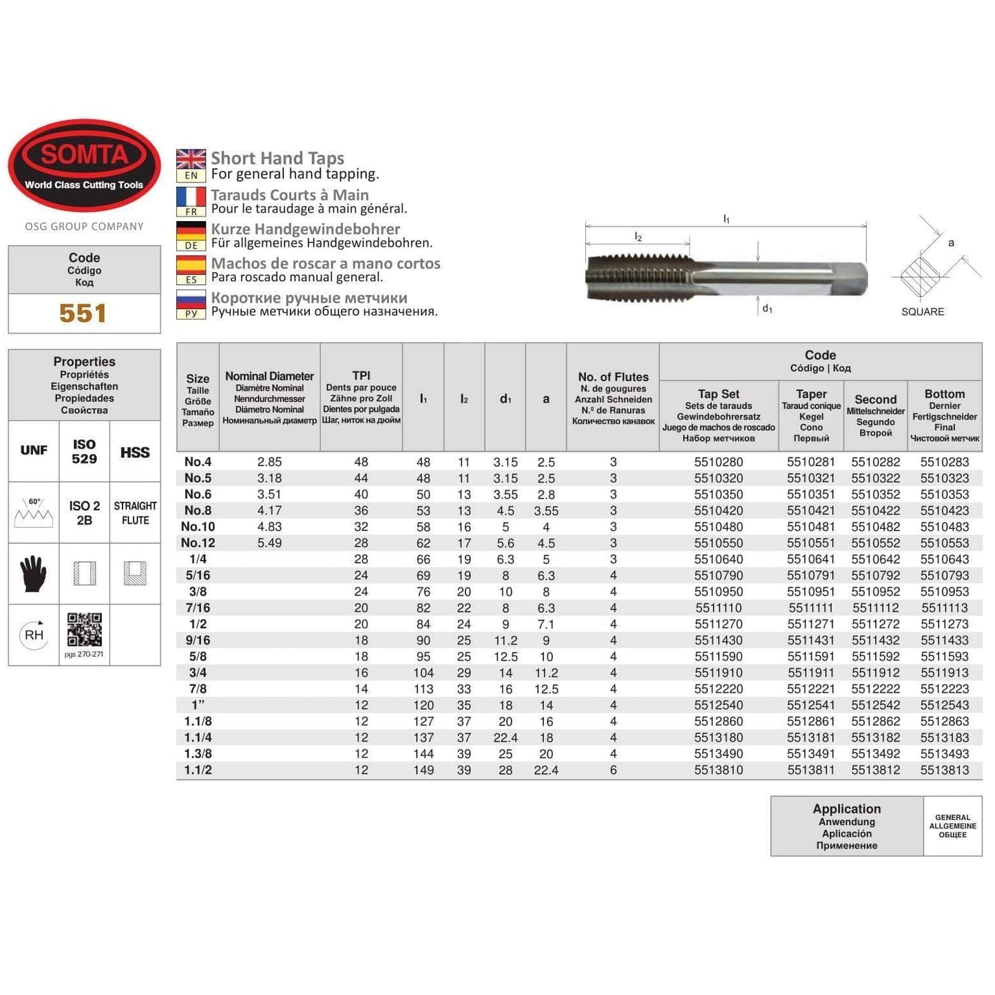 Somta Series 551 - HSS Short Hand Tap 9/16" UNF Taper - UrbanNest Co