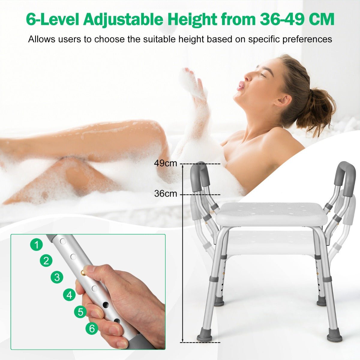 NNECW Bath Chair Shower Bench with Detachable Padded Arms for Seniors - UrbanNest Co