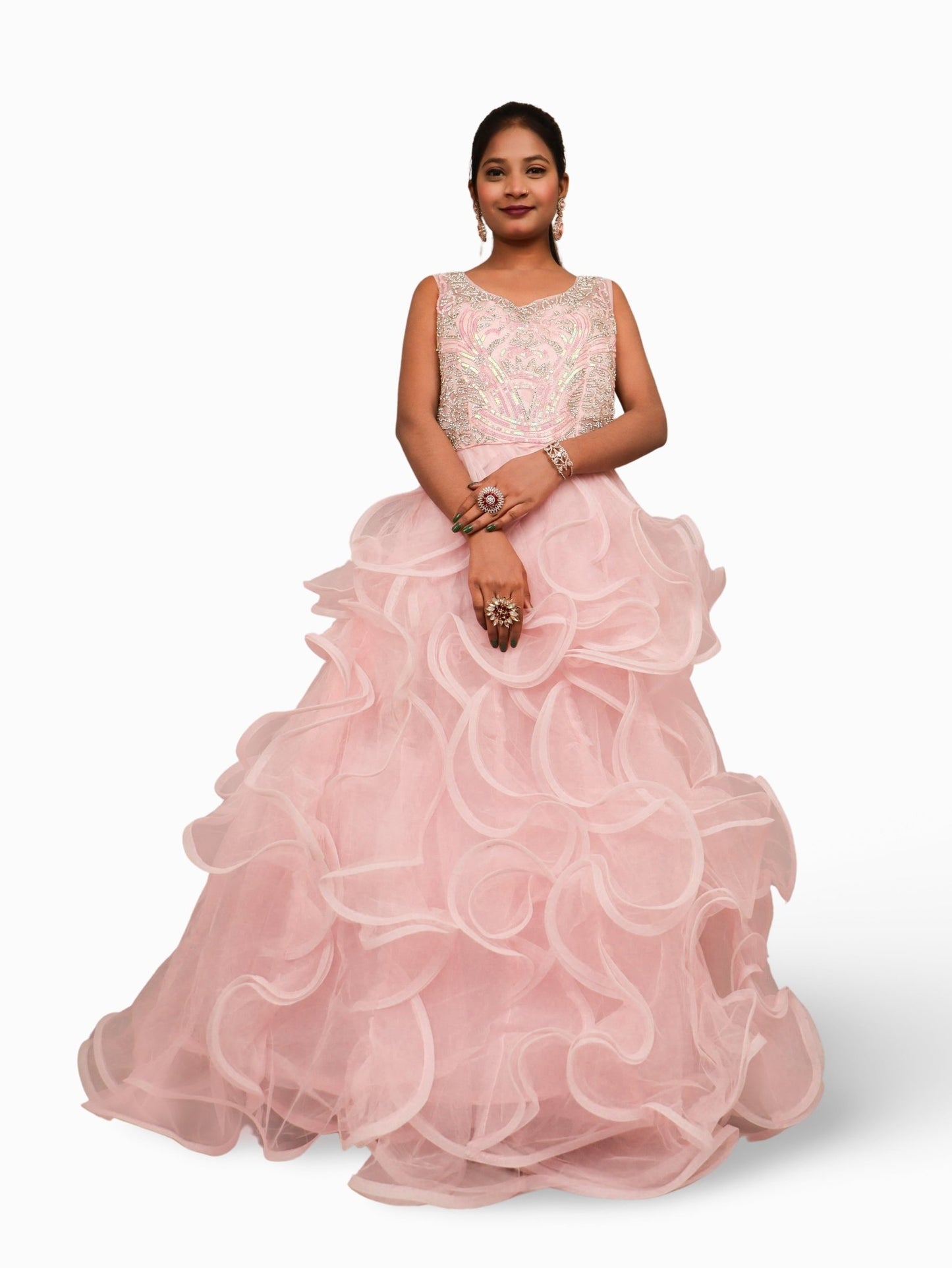 Net Fabric Gown with Stone & Sequin by Shreekama - UrbanNest Co