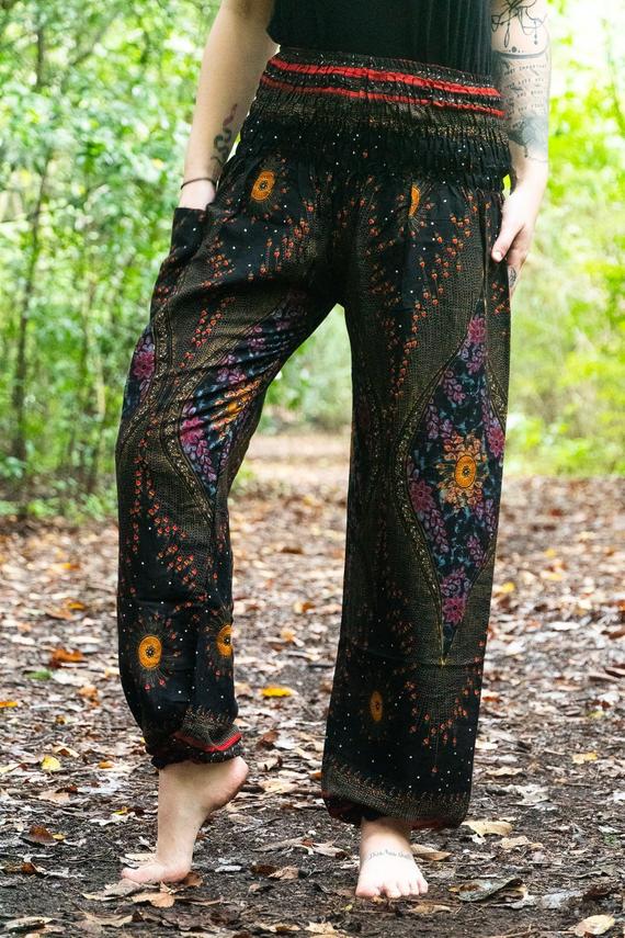 Black PEACOCK Harem Pants Women Boho Pants Hippie Pants - UrbanNest Co