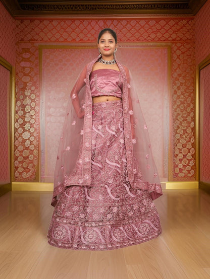 Semi - Stitched Lehenga with American Diamond & Zari Thread Work by Shreekama - UrbanNest Co