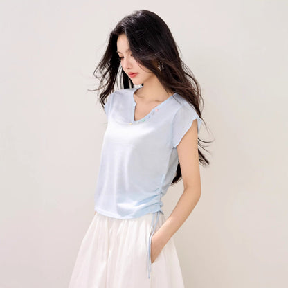 Lightweight drawstring knit sweater for women unique half - open collar top, fashion trend - UrbanNest Co