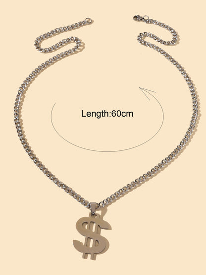 Dollar Sign Hip Hop Money Pendant Silver Rock Punk Necklace Bar Party Jewellery - UrbanNest Co