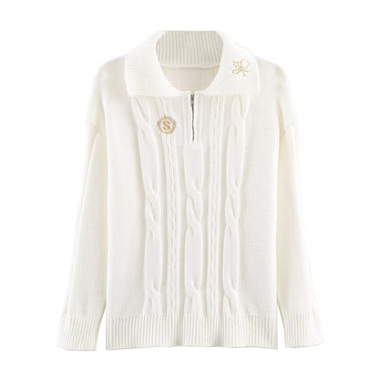 Loose polo shirt embroidered knit top for women's clothing - UrbanNest Co