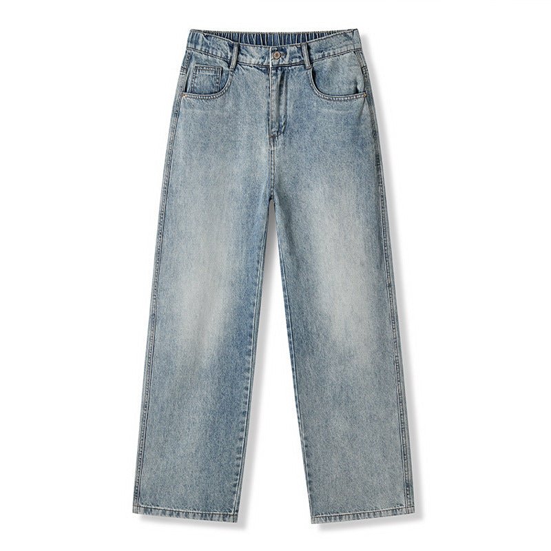 Washed Denim Pants Men Loose Straight Fit Half Elastic Simple Long Trousers - UrbanNest Co