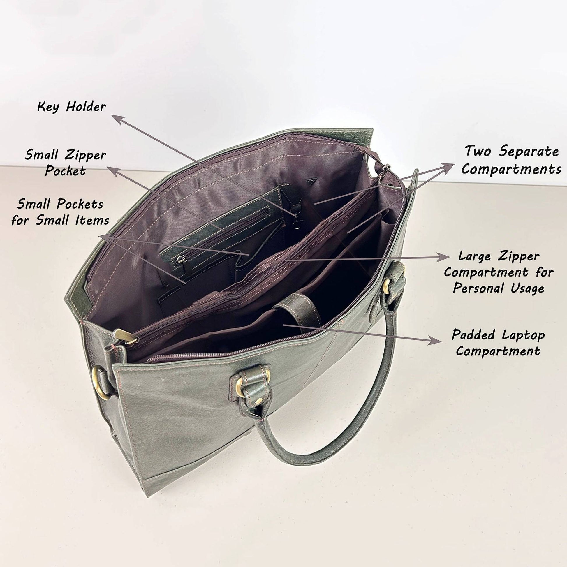 The Signature 17" Leather Laptop Bag, Olive Green - UrbanNest Co