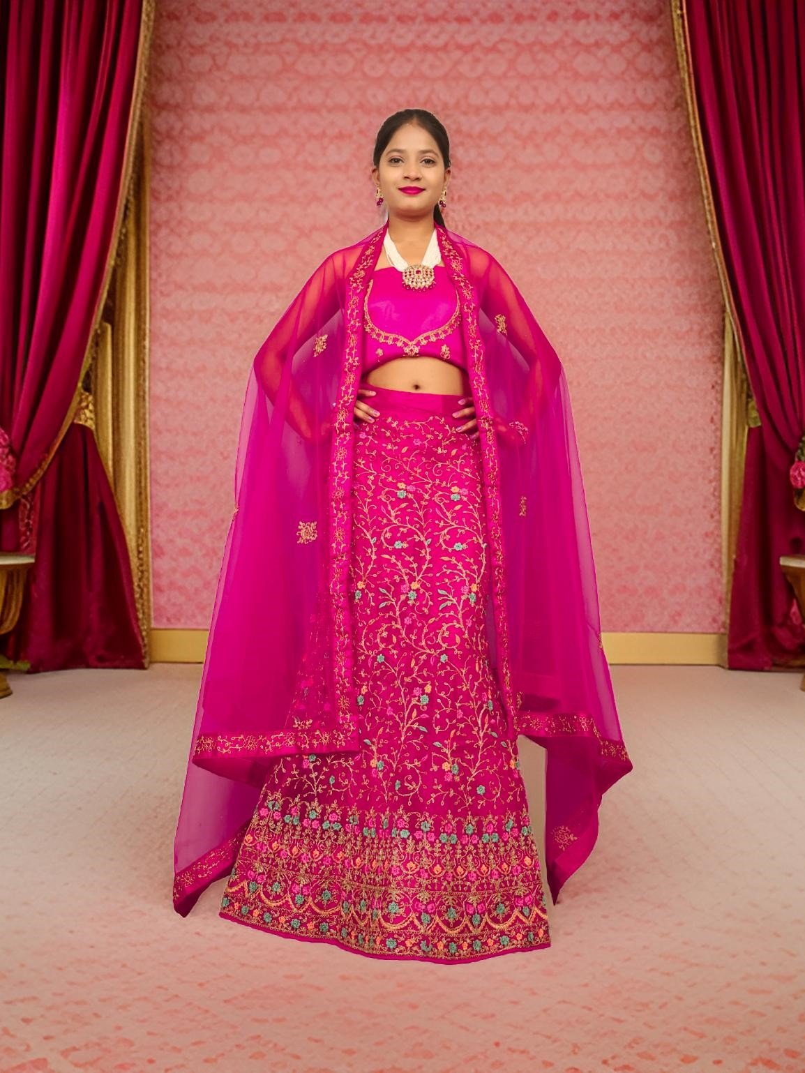 Semi - Stitched Lehenga with Embroidery & Zari Thread Work by Shreekama - UrbanNest Co