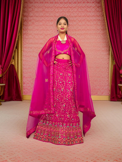 Semi - Stitched Lehenga with Embroidery & Zari Thread Work by Shreekama - UrbanNest Co