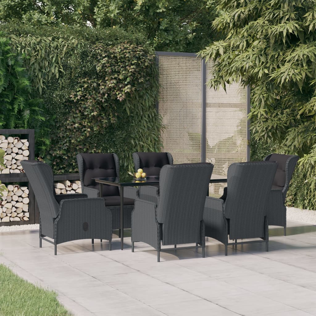 NNEVL 7 Piece Garden Dining Set Dark Grey Poly Rattan - UrbanNest Co