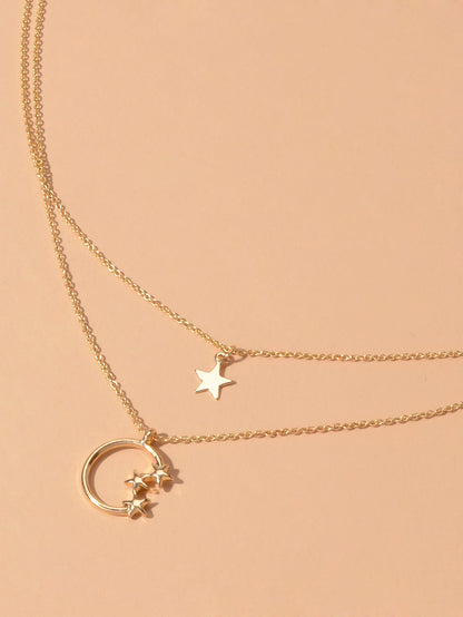 Awesome Jewelry Double layer Chain Star Circle Pendant Necklace Engagement Gift - UrbanNest Co