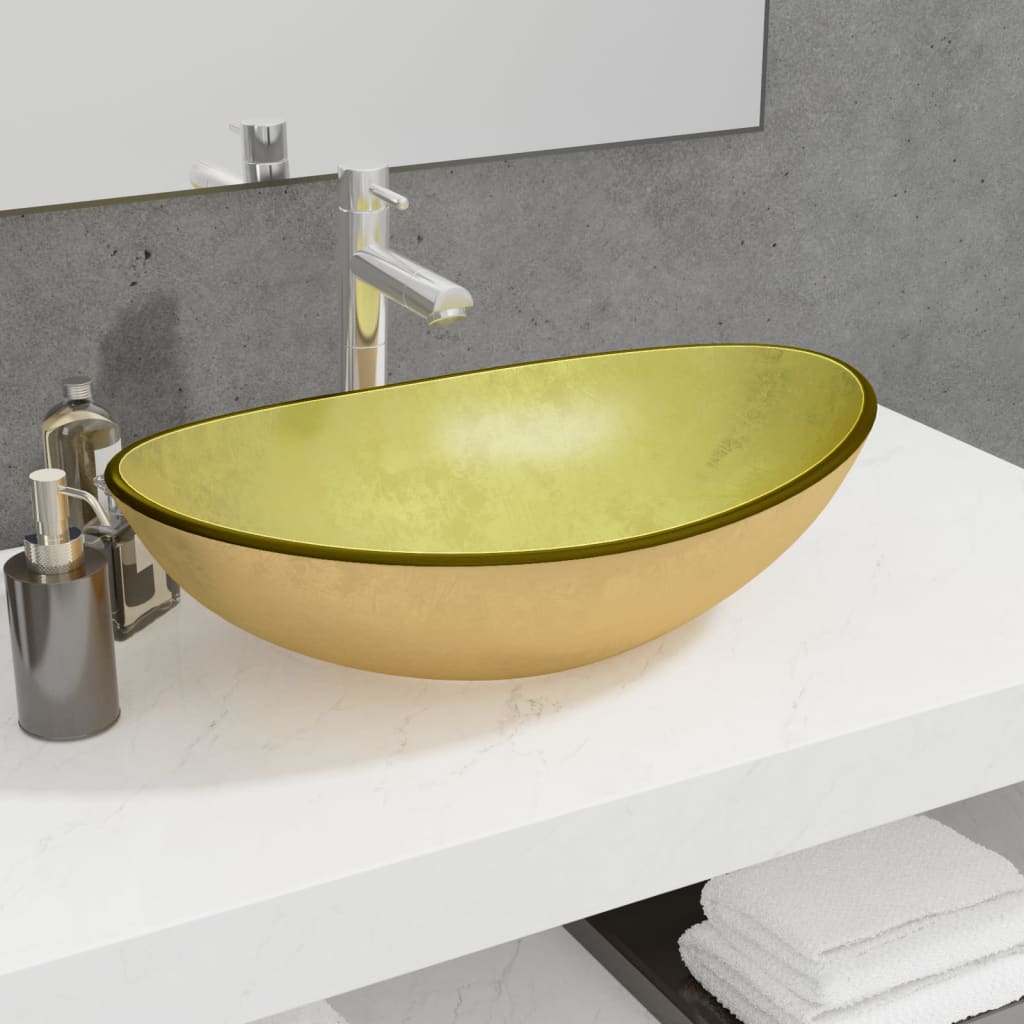 NNEVL Basin Tempered Glass 54.5x35x15.5 cm Gold - UrbanNest Co