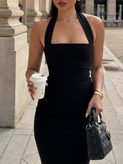 Stylish Halter Neck Bodycon Midi Dress - UrbanNest Co