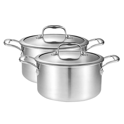 NNEAGS 2X 24cm Stainless Steel Soup Pot Stock Cooking Stockpot Heavy Duty Thick Bottom with Glass Lid - UrbanNest Co