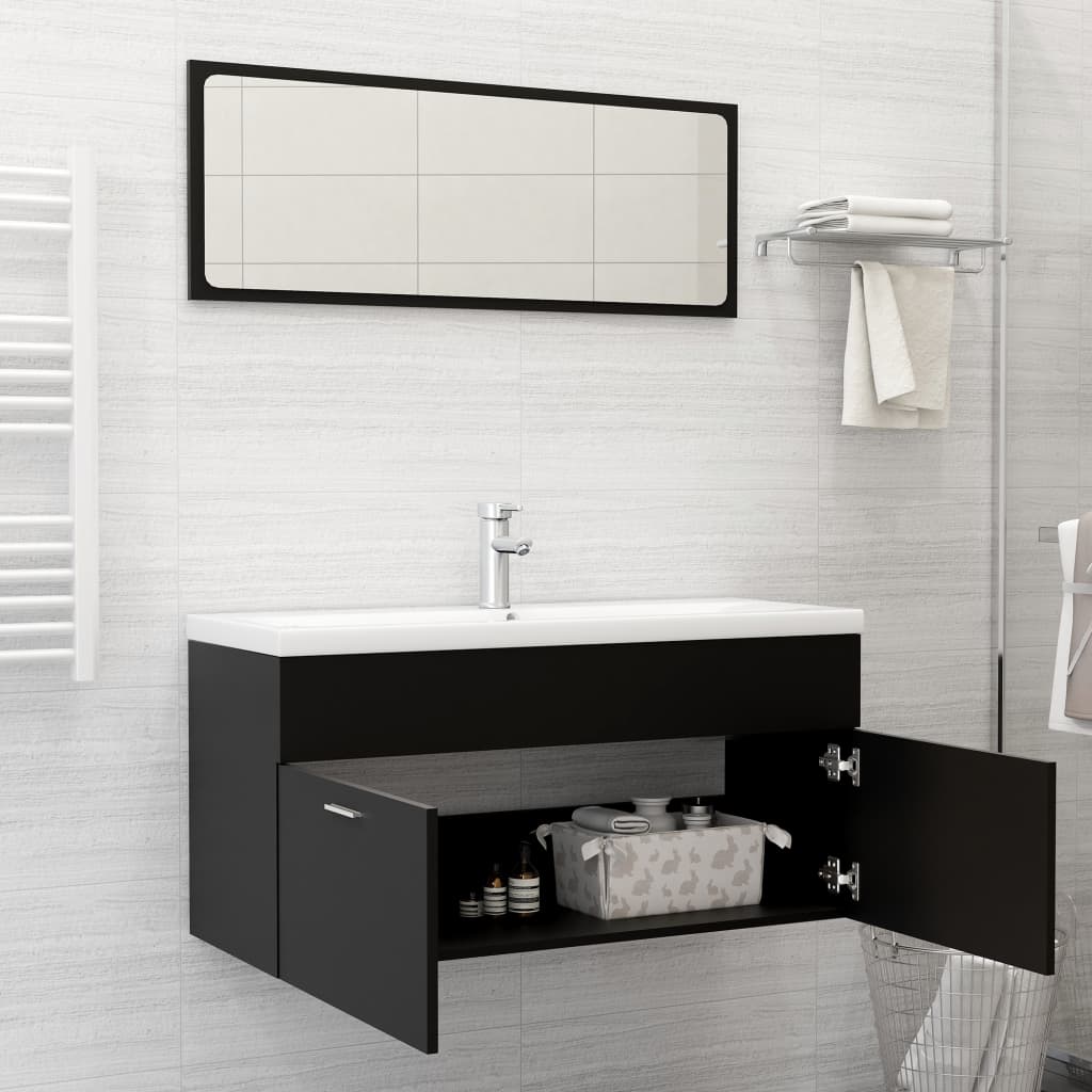 NNEVL 2 Piece Bathroom Furniture Set Black Chipboard - UrbanNest Co