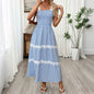 Long Halter Dress Women Summer Elegant Backless Stitching Lace Lace - UrbanNest Co