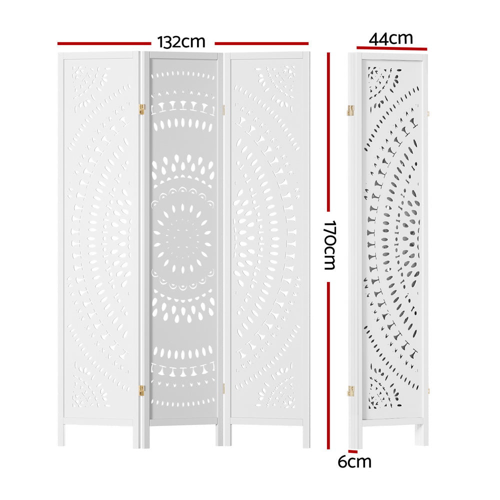 Artiss 3 Panel Room Divider Screen 132x170cm Circle White - UrbanNest Co