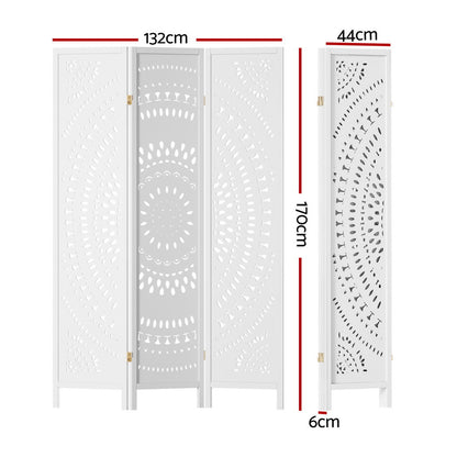 Artiss 3 Panel Room Divider Screen 132x170cm Circle White - UrbanNest Co