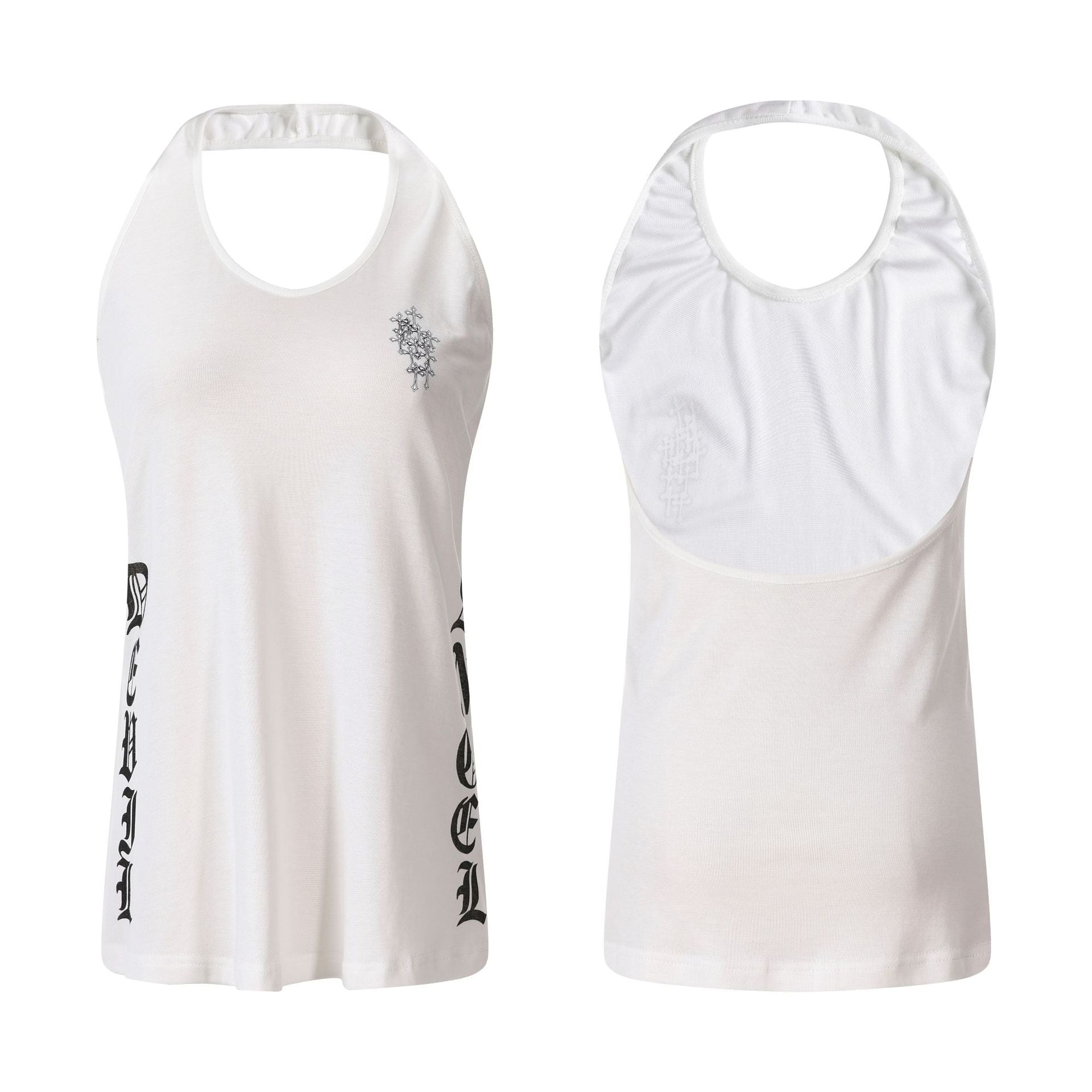 Gothic Letter Print Backless Design Pure Seductive Style Sleeveless Crop Top - UrbanNest Co