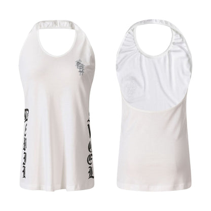 Gothic Letter Print Backless Design Pure Seductive Style Sleeveless Crop Top - UrbanNest Co