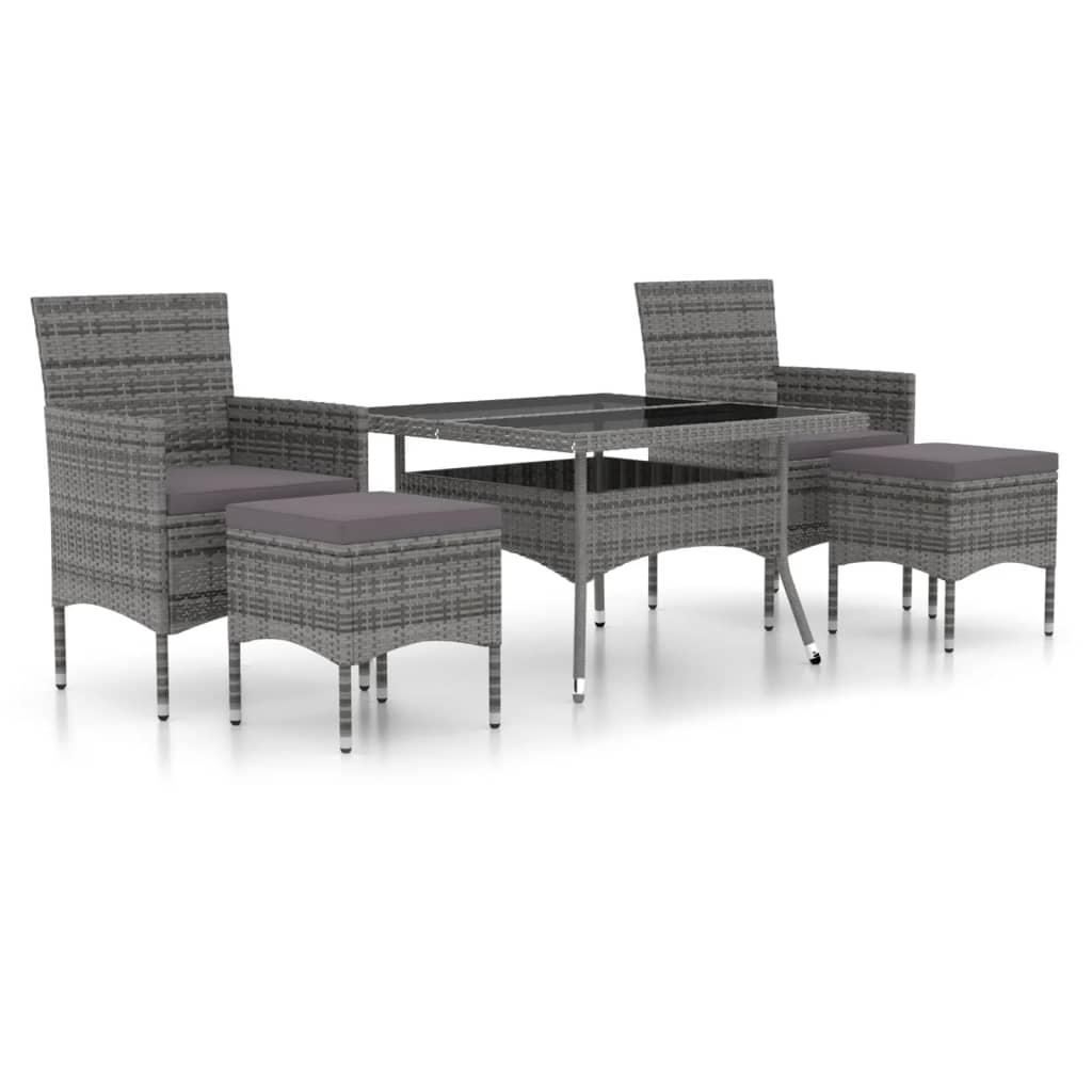 NNEVL 5 Piece Garden Dining Set Poly Rattan and Tempered Glass Grey - UrbanNest Co