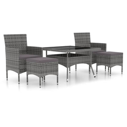 NNEVL 5 Piece Garden Dining Set Poly Rattan and Tempered Glass Grey - UrbanNest Co