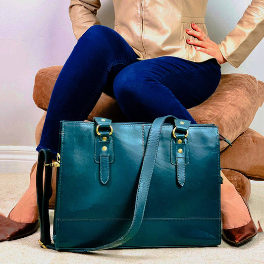 The Signature 17" Leather Laptop Bag, Bottle Green - UrbanNest Co