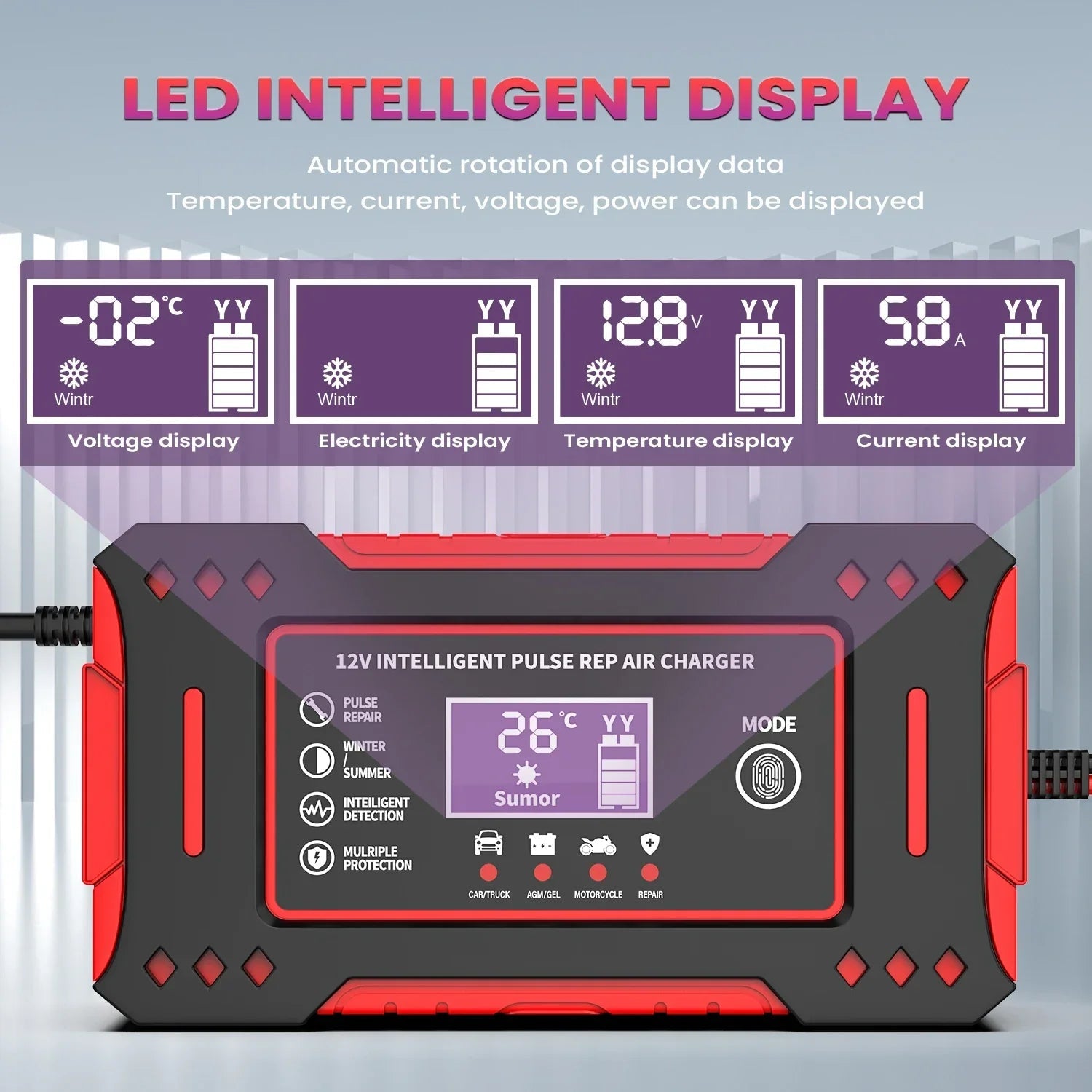 6A 12V Smart Car Battery Charger Lead - Acid Battery Red - UrbanNest Co