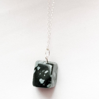 Snowflake Obsidian Sterling Silver Necklace, Raw Gemstone Necklace, Heart Pendant Necklace, Gemstone Necklace, Sterling Silver Necklace | by nlanlaVictory - UrbanNest Co