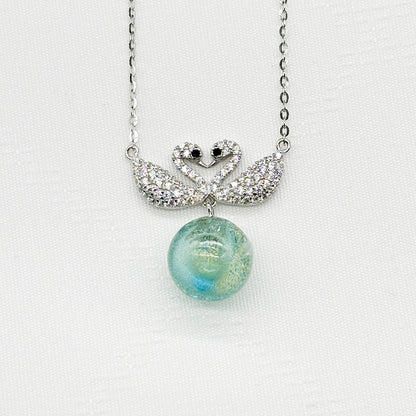 Sterling Silver Twin Swan Aroma Necklace - Aqua | Energy & Healing | Diffuse on the go | Perfect Gift - UrbanNest Co