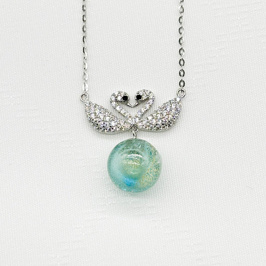 Sterling Silver Twin Swan Aroma Necklace - Aqua | Energy & Healing | Diffuse on the go | Perfect Gift - UrbanNest Co