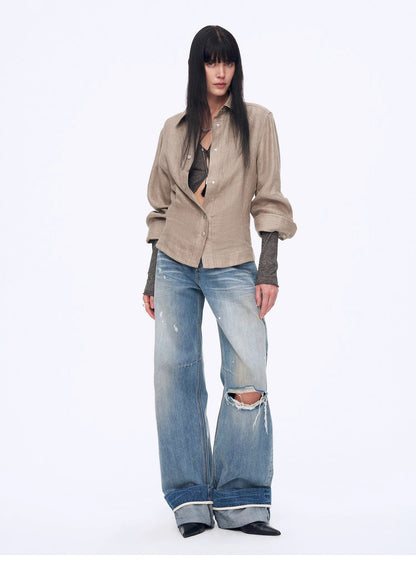 "Berlin Afternoon Tea" Refreshing breathable twill linen deconstructed silhouette old money style waist shirt top - UrbanNest Co