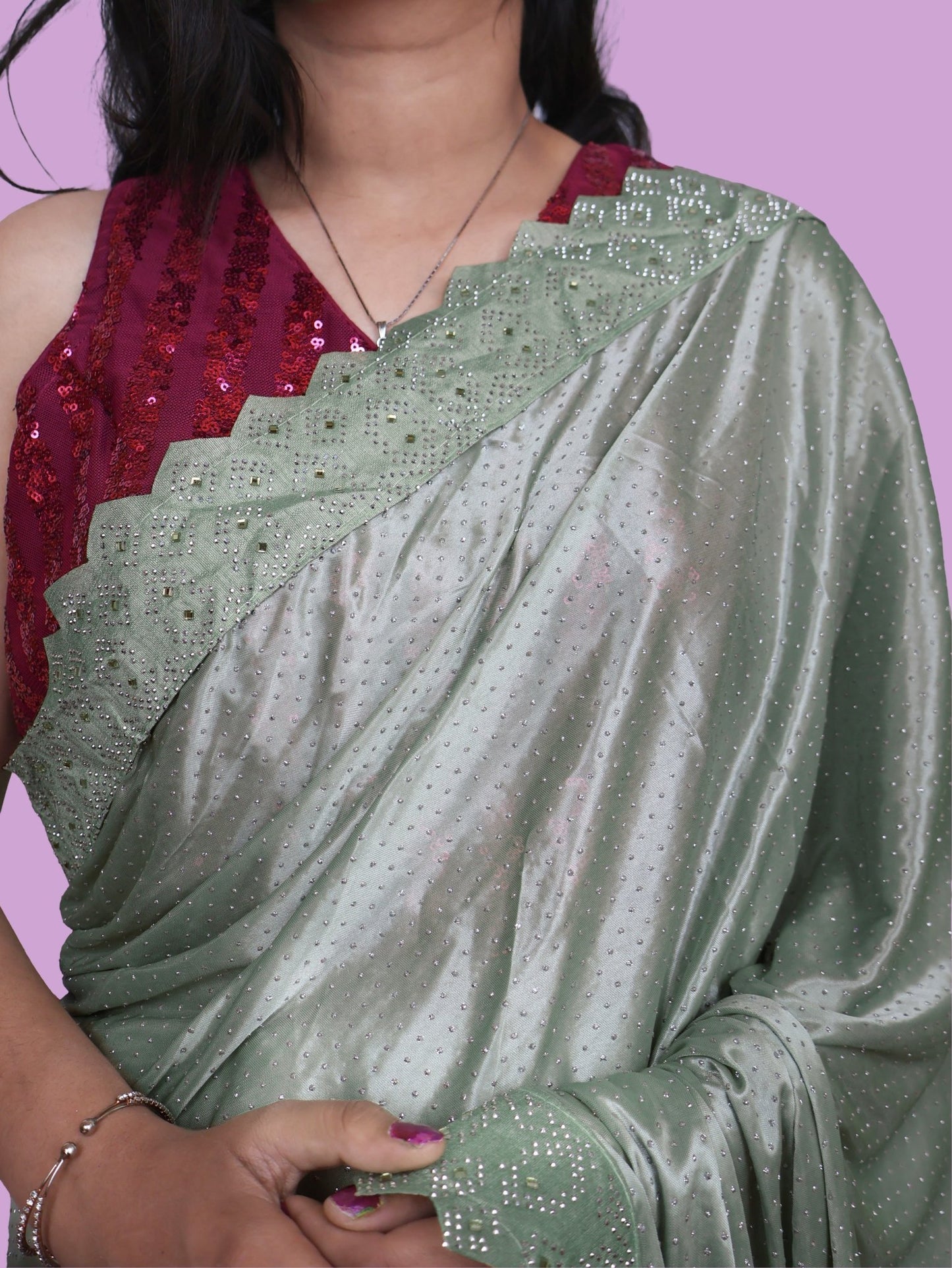 Designer Saree with Heavy Rhinestone & Glitter Work by Shreekama - UrbanNest Co