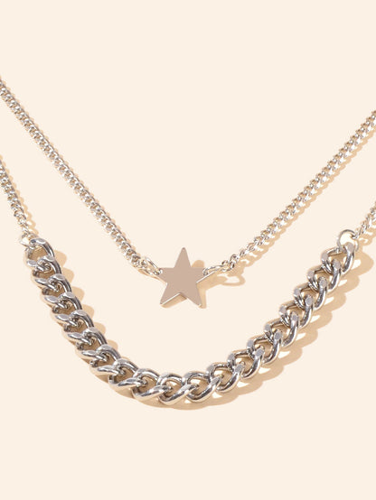 Punk Rock Double layer Silver Chain Star Charm Necklace Women Party Jewellery - UrbanNest Co