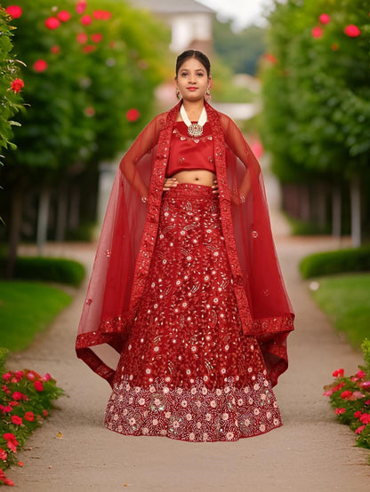 Semi - Stitched Lehenga with Sequin & Embroidery Work by Shreekama - UrbanNest Co