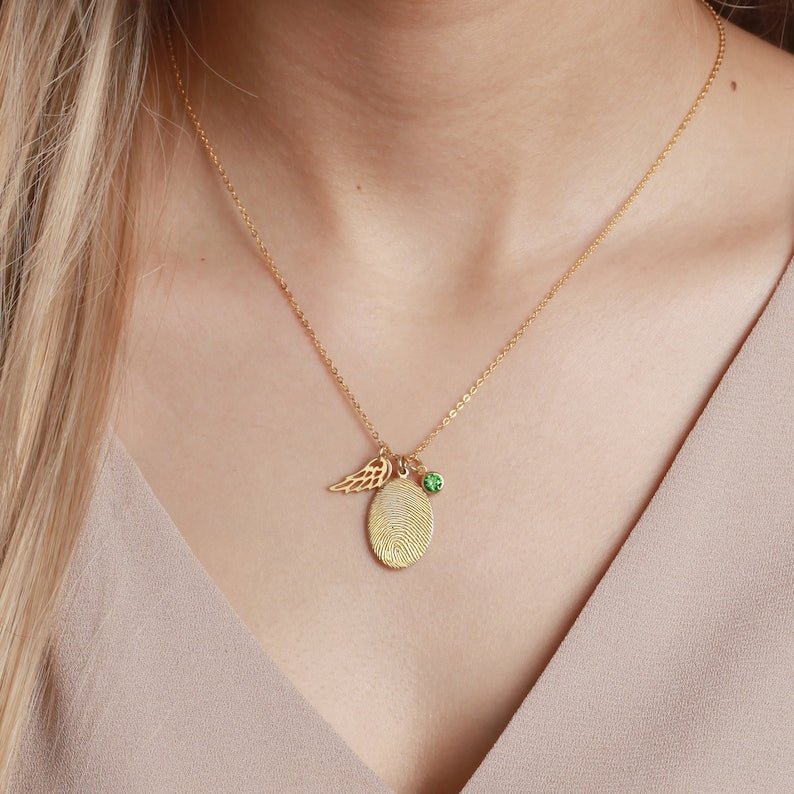 Fingerprint Necklace, Fingerprint Jewelry With Birthstone - UrbanNest Co
