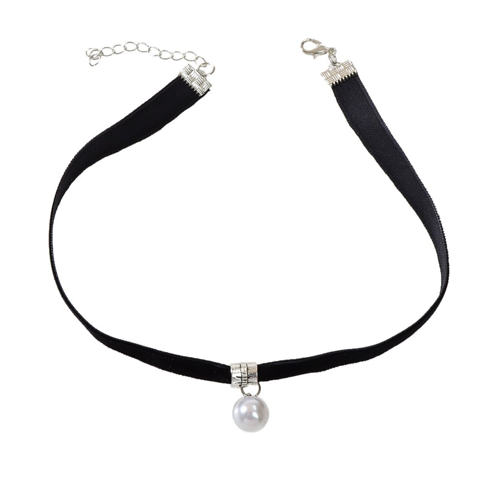 Black Velvet Pearl Decoration Charm Gothic 90s Tattoo Choker Punk Retro Necklace - UrbanNest Co