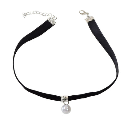 Black Velvet Pearl Decoration Charm Gothic 90s Tattoo Choker Punk Retro Necklace - UrbanNest Co