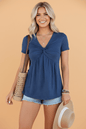 Solid Twist Knot V - Neck Short Sleeve Blouse - UrbanNest Co