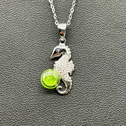 Sterling Silver Sea Horse Aroma Necklace - Lime | Energy & Healing | Diffuse on the go - UrbanNest Co