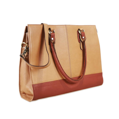 The Signature 17" Leather laptop Bag, Beige/Tan - UrbanNest Co