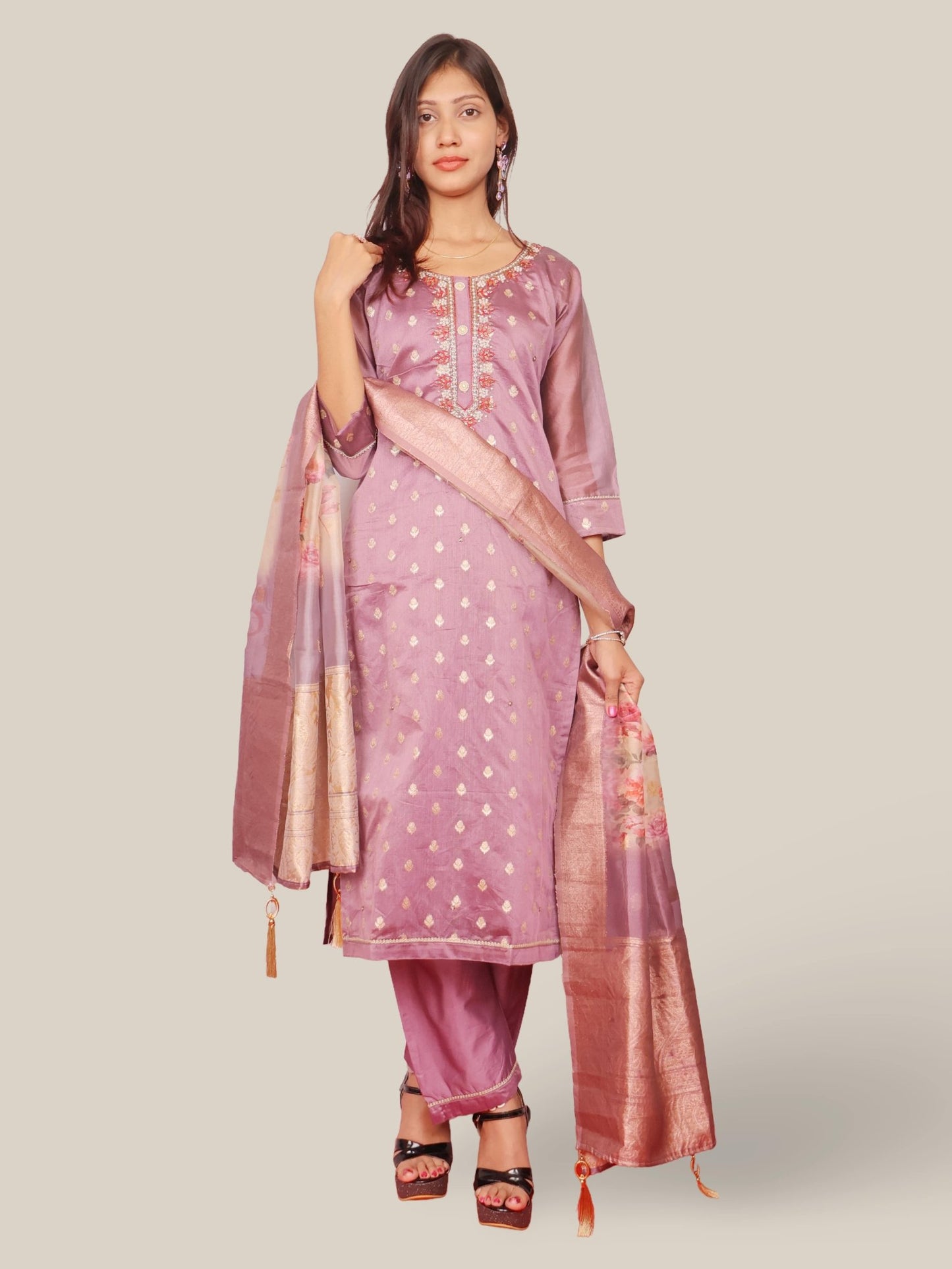 Women's Silk Kurta - Pant, and Dupatta Set - UrbanNest Co