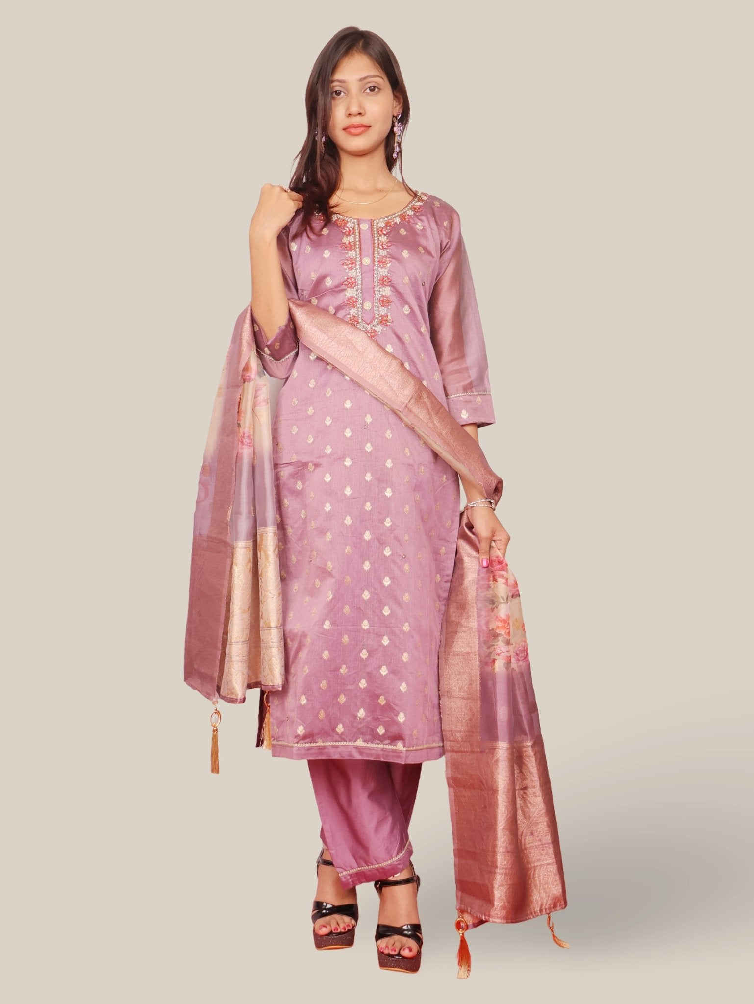 Women's Silk Kurta - Pant, and Dupatta Set - UrbanNest Co