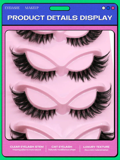 Veltrinay Fake Lashes Cat Eye Lashes Faux Mink Eyelashes Clear Band Lashes Natural Look Wispy Mink Eyelashes False Lashes Makeup - UrbanNest Co