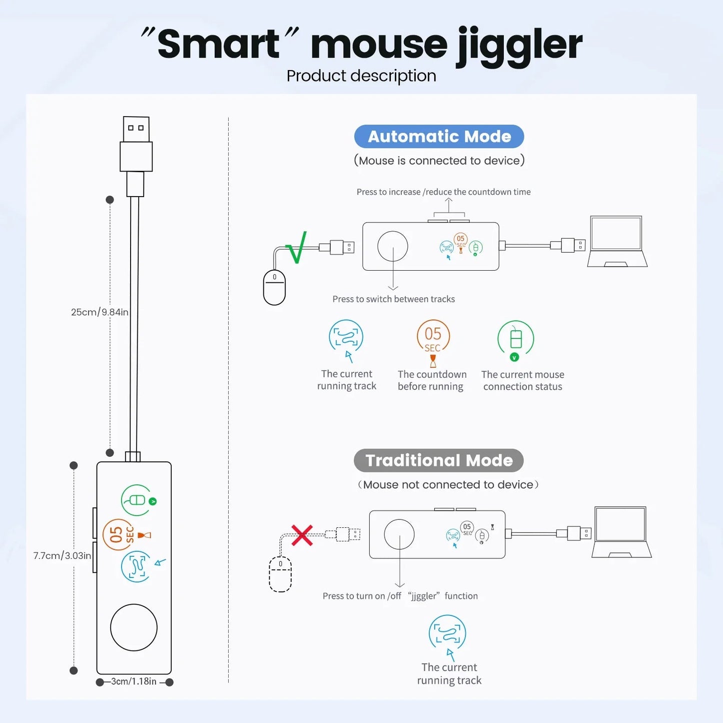 NNEOBA Fully Automatic USB Mouse Jiggler with HD Screen - UrbanNest Co