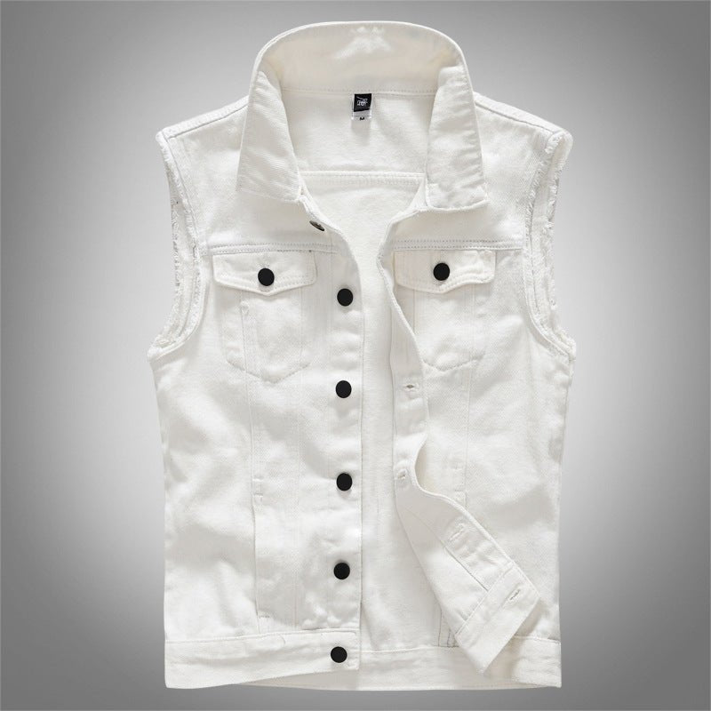 Slim Fit Trendy Men's White Denim Vest Denim Waistcoat Denim Sleeveless Top - UrbanNest Co