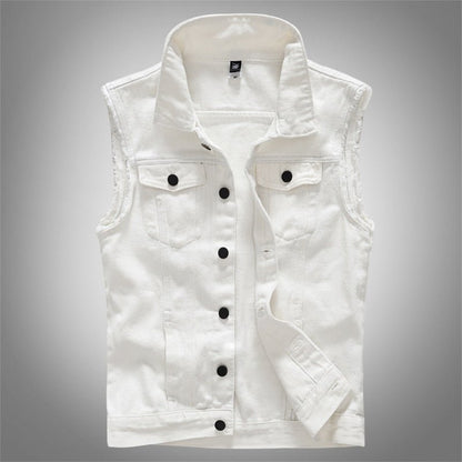 Slim Fit Trendy Men's White Denim Vest Denim Waistcoat Denim Sleeveless Top - UrbanNest Co