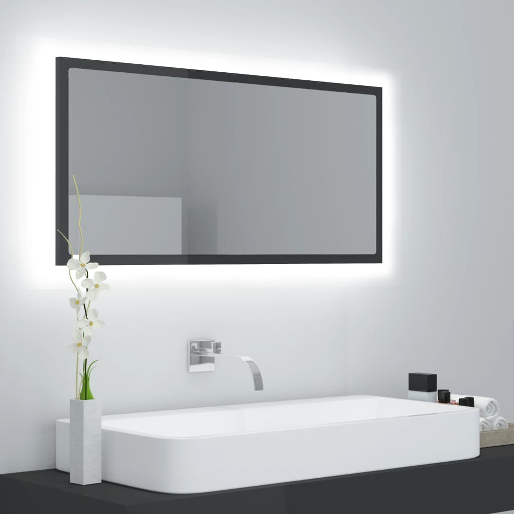 NNEVL LED Bathroom Mirror High Gloss Grey 90x8.5x37 cm Chipboard - UrbanNest Co