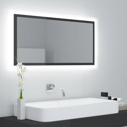 NNEVL LED Bathroom Mirror High Gloss Grey 90x8.5x37 cm Chipboard - UrbanNest Co